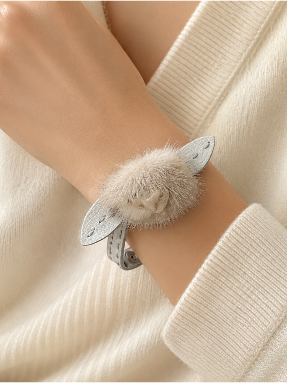 Fendi Selleria Mink Rosette Leather Bracelet